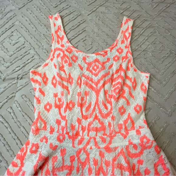 Bethany Mota Neon Coral & Cream A Line Skater Dress | S - Picture 3 of 6